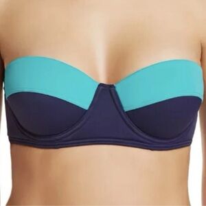 Echo New York Bikini Top Medium Turquoise Navy Blue Colorblock Underwire Bandeau